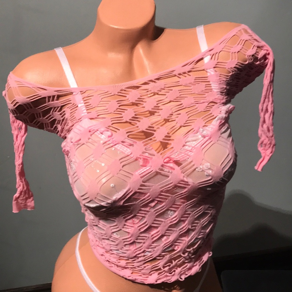 Fishnet top skirt pink sugar doll off shoulder dress sexy bodycon pinup babydoll